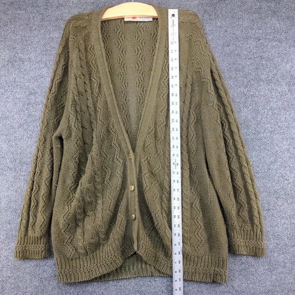 Crazy Horse Women's Button Front Cable Knit Cardigan Sweater Green XL V-Neck - Picture 9 of 11